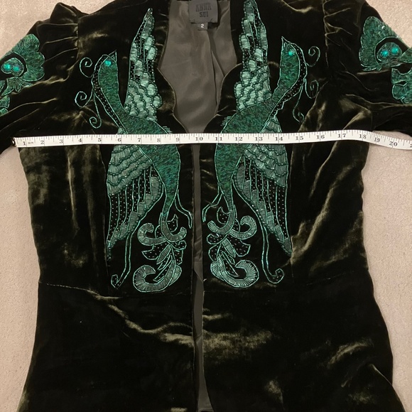 Anna Sui Elegant deep green beaded phoenix velvet jacket - Picture 7 of 8